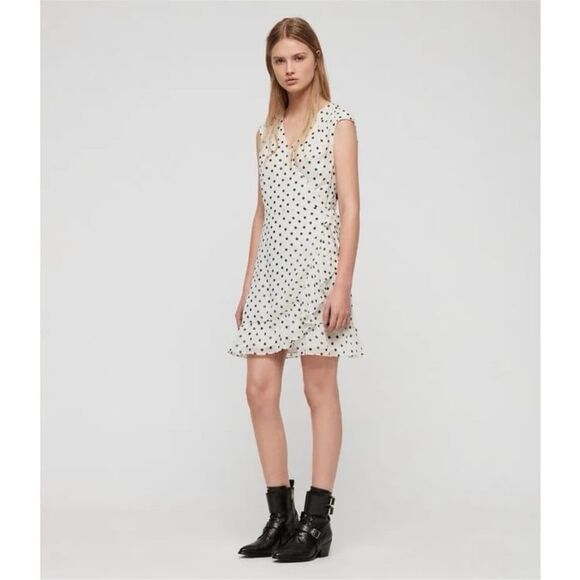 Allsaints Krystal Polka Dot Dress Size Large - Picture 2 of 8